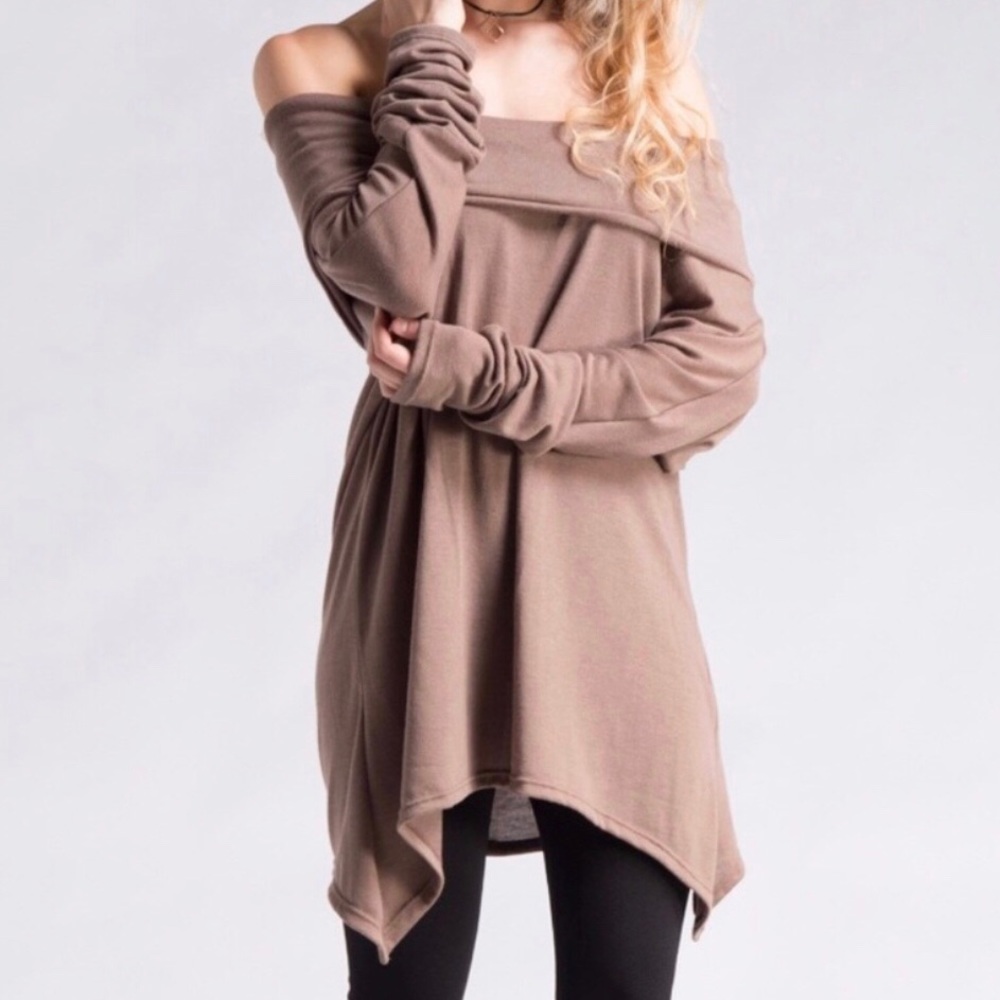 Brushed knit oversized tunic in Mocha.
